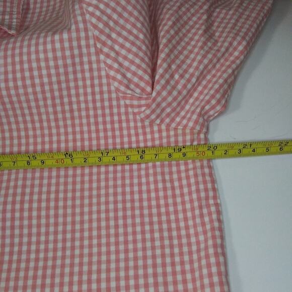Denim & Co Peach Gingham Button Front Shirt 3/4 Sleeves Button Down Stretch S-M - Picture 9 of 10